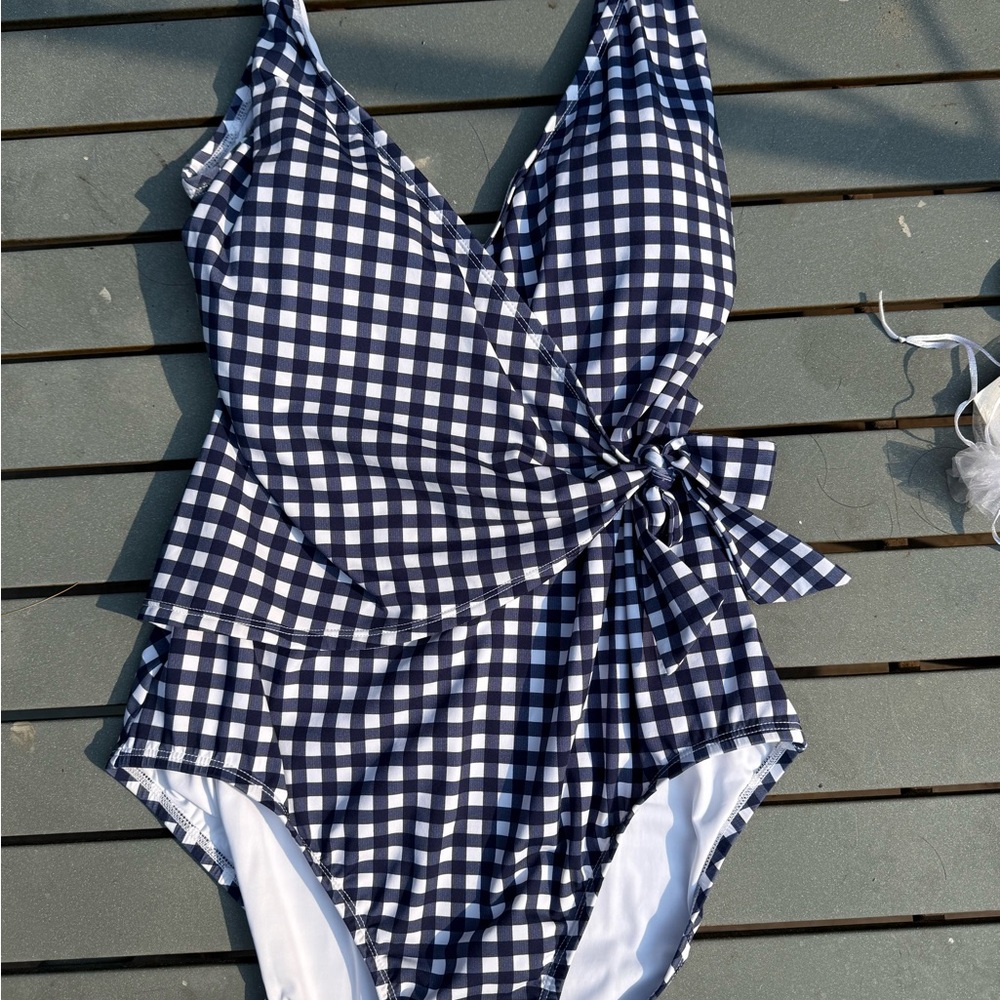 Tommy Bahama Navy Checkered One-Piece Swimsuit